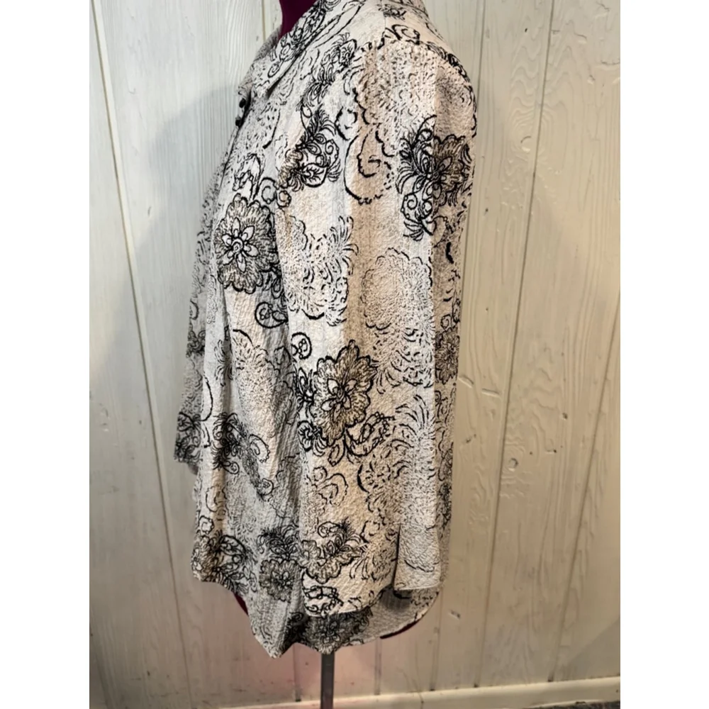 Habitat Beige Black Floral Blouse Jacket Large